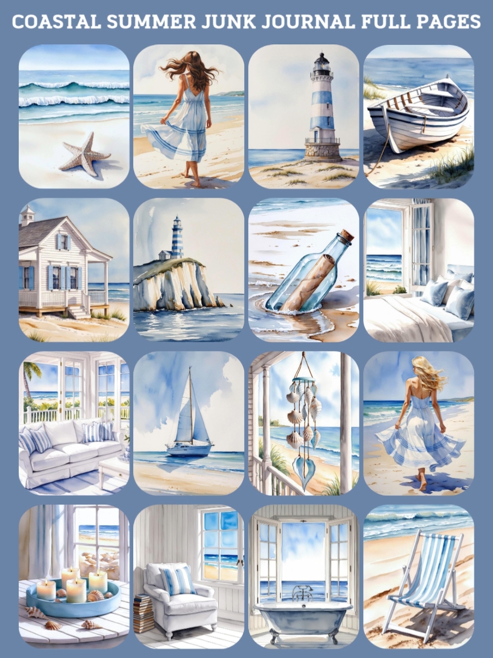 ✨📜 New pack available on Etsy! Coastal Summer Junk Journal Full Pages 📜✨  16 Full 8.5x11