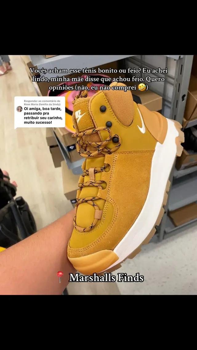 Respondendo a @Rose Maria (família da Sindy)  Eu vi esse tênis e achei lindíssimo, até pensei em comprar, mas ele é mais pra hike (coisa que eu não faço), então não achei que valeria a pena pra mim. Mas ele estava baratíssimo e tinha essa cor caramelo lindíssima! 🤩🫶🏼 . 🏃‍♂️ Best uses: hiking . . . . #MarshallsFinds #NikeShoes #ItsFrancineCorrea #Atlantalnfluencer TJmaxx Shopping UGC Creator Haul Sports Mustard Caramel Atlanta Georgia Brazilian USA EUA EstadosUnidos Living Abroad Angatuba Angatubense Content OrganicContent Buy Fashion
