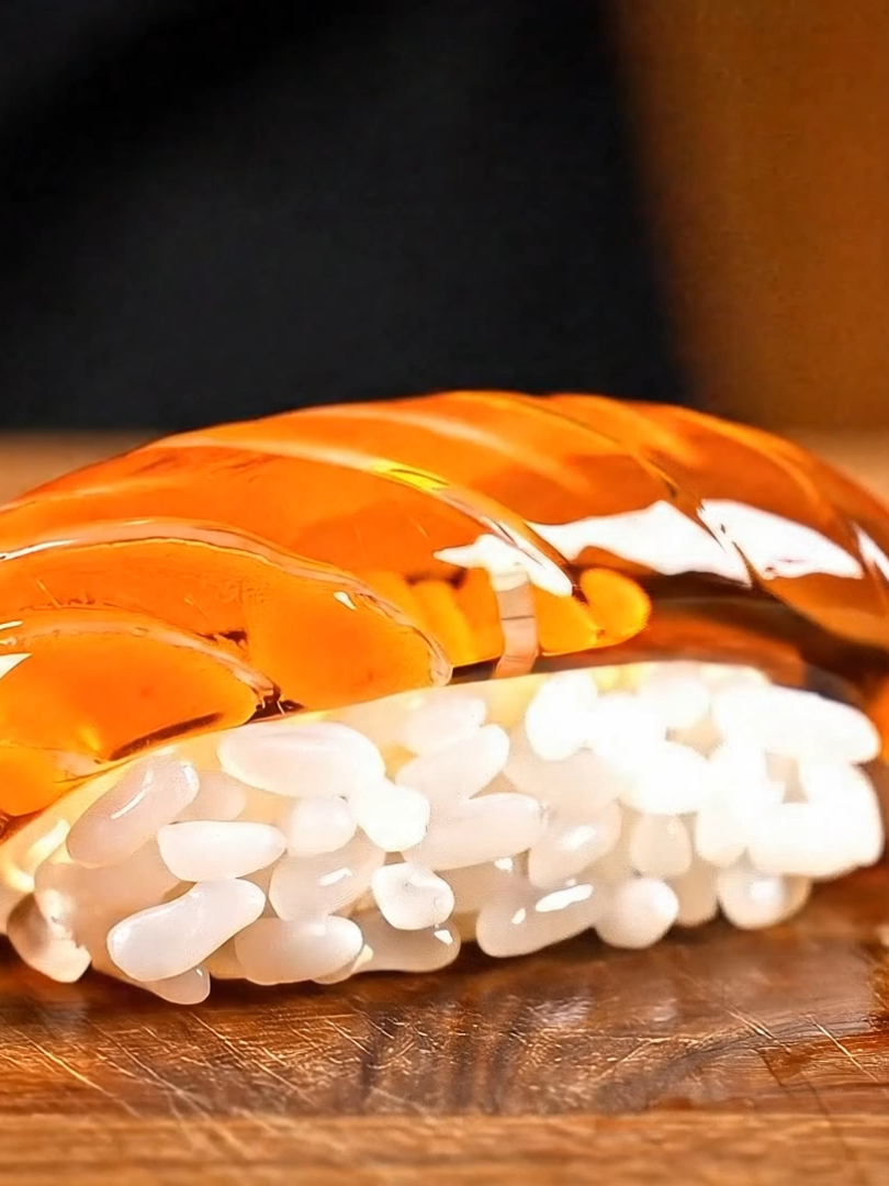 Glass Japanese Food ASMR 🍣 | If you would like to learn how I make these videos check my bio! #oddlysatisfying #asmr #satisfying #aiasmr #asmrai #veo3 #japanesefood #sushi #nigiri #salmon #glassfruit