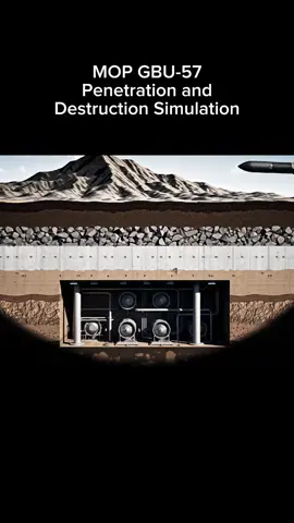 MOP GBU-57 Penetration and Destruction Simulation Simulation of the MOPGBU-57 bomb – a powerful 13.6-ton bunker-buster bomb designed to pierce up to 60m of rock/reinforced concrete before exploding. We follow its trajectory in a cross-section to an underground uranium enrichment bunker, with total destruction of the facility. This video comes at a crucial time: the world is discussing whether the US will authorize the use of this bomb to target the enrichment plant in Iran, under pressure from Israel. 🟢 Important: so far, the bomb has never been used in combat, but in 2025 it was put on the table as a possible option to destroy the Fordow nuclear complex, which is located about 80m underground, protected by solid rock and reinforced concrete. Keep an eye out: Israel says it needs it to neutralize Iran's nuclear program. The US is the only one with B-2 aircraft capable of delivering the bomb with precision. ➡️ Did you like the simulation? Comment your opinion on the use of this bomb in the current scenario! #EnergiaNuclear #TecnologiaMilitar #SimulaçãoIA #BunkerBuster