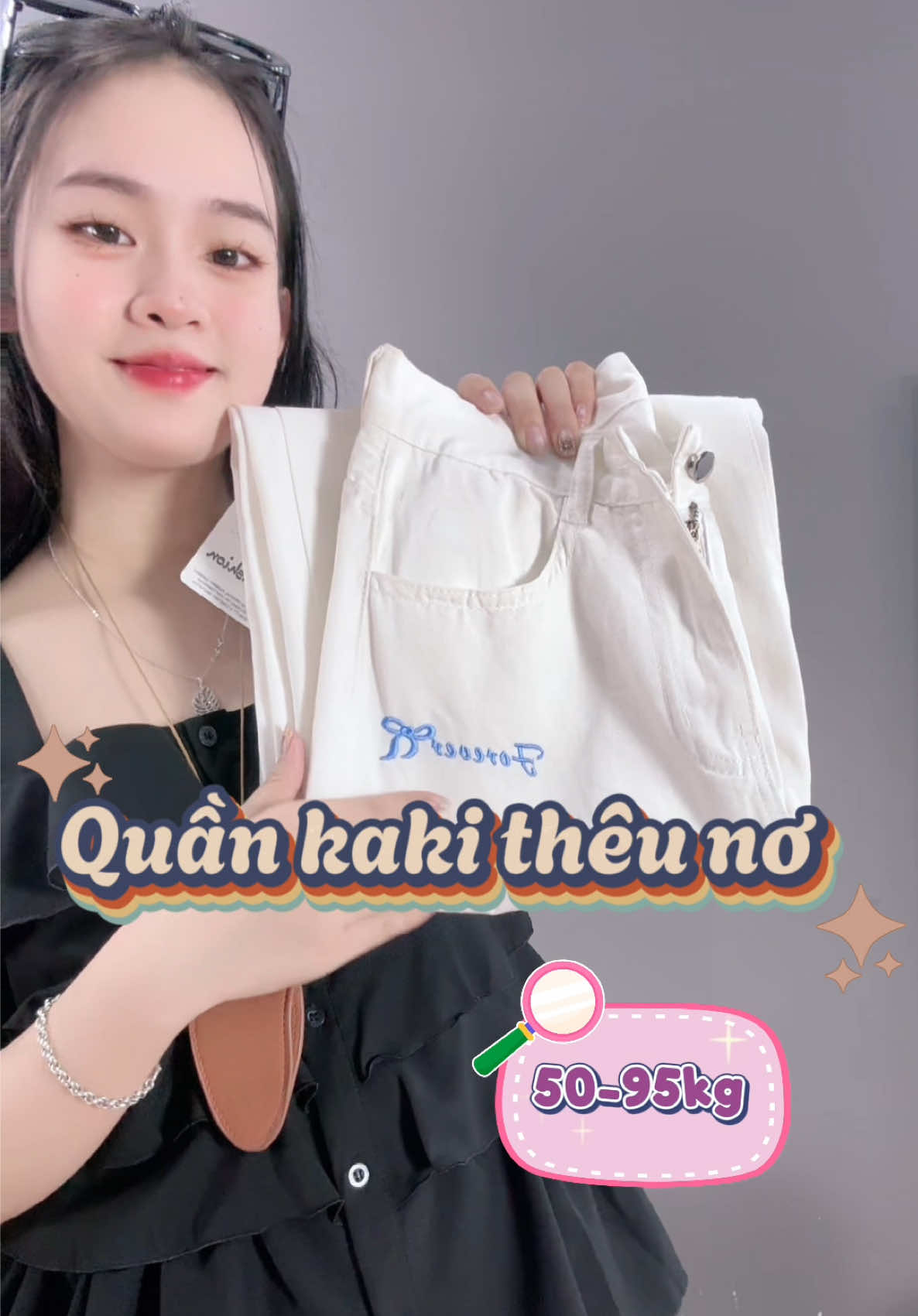 Quần kaki thêu nơ 🎀🎀#ươc_duoc_len_xu_huong #aothun #xuhuongtiktok #xinhgaitiktok #xinhdepmoingay #chubbygirl #quanjeanongrong #fybシ #fyp #chubbygirl #OOTD #otd 