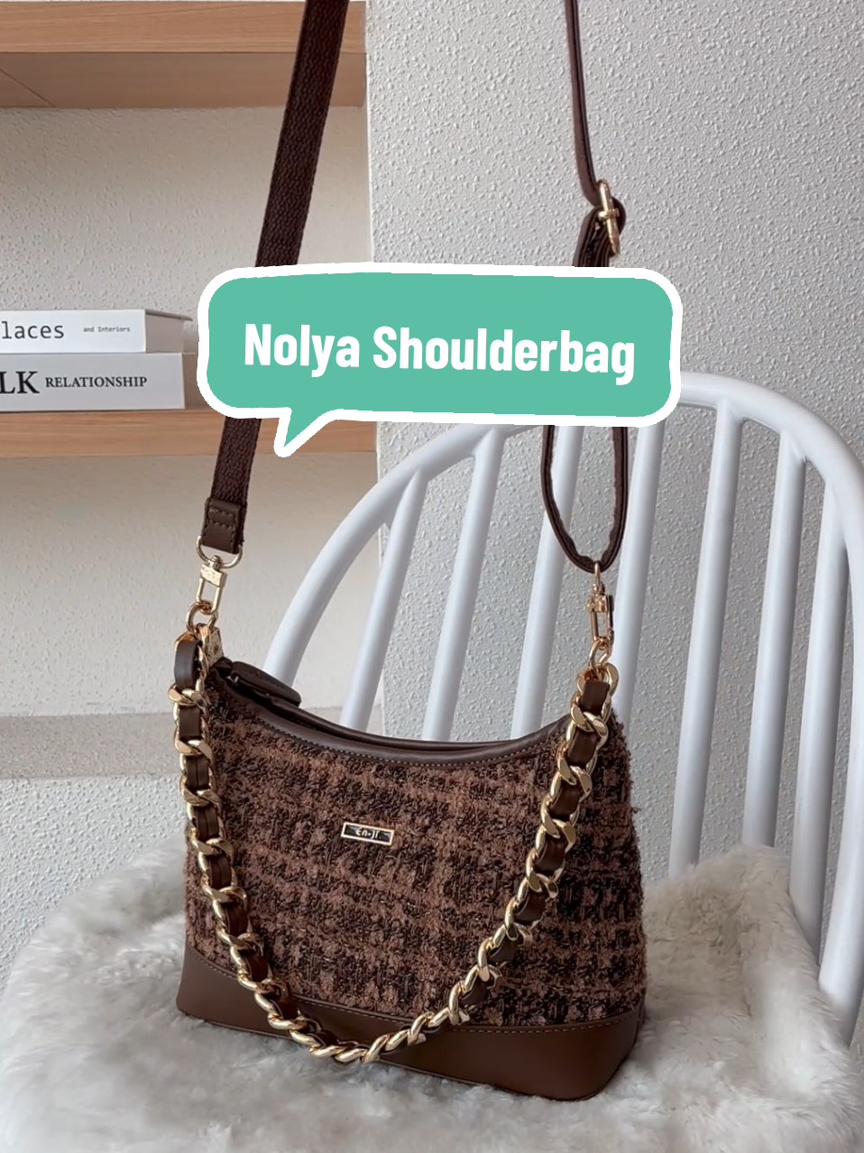 Get your fierce yet fabulous look with Nolya Shoulderbag. Our statement piece with chic tweed material and gold details to elevate your outfit. From cafè meeting to party nights – Nolya's here to make your look standout effortlessly. Available Color: Nougat. #enjiid #banggapakeenji #OOTD #outfitideas #ootdfashion #fypシ゚viral #fypage #fashion #fypシ #aestheticbags #taswanita #fyp 