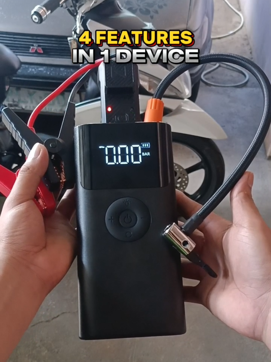4 In 1 High Power JumpStarter, Tire Inflator, Flashlight, PowerBank. If You Have a Car & Motorcycle You Need This🔥. #jumpstarter #tireinflator #flashlight #powerbank #quality #durable #portable #fyp #jumpstart #trending #4in1 #airpump #musthave #heavyduty #car #motorcycle #riders #charger #foryoupage #tiktokviral #completeset #jumstarterwithairpump 