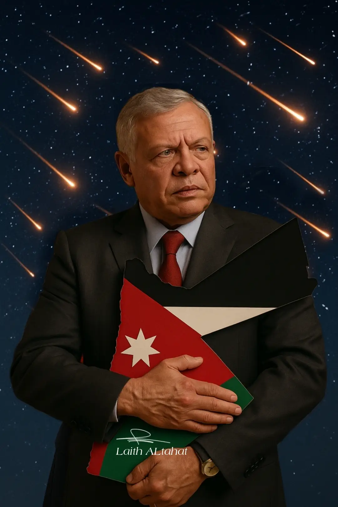 ملكنا.. فخرنا وحبيبنا  ملكنا الغالي حامي الأردن وسياجه المنيع. نفخر بك وبقيادتك الحكيمة التي تسهر على أمننا. عاش الأردن حراً أبياً، وعشتَ يا سيد البلاد، تاج فوق رؤوسنا