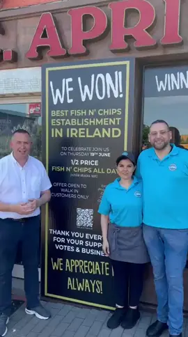 Congratulations to Sofia and Johnny on winning best fish n’ chips shop in Ireland for C.Aprile takeaway! #Aprile #Stillorgan #FishAndChips #Dublin #DublinChipper #Chipper 