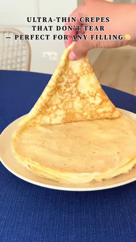 The Softest Crepes Ever — Secret in the Water!  •3 eggs •1 tbsp salt •3 tbsp sugar •2 cups milk •1.5 cups sifted flour •1 cup boiling water #secretingredient   #cookinghack   #kitchenhack  #foryou   #foryoupage   #fyp   #viralvideo   #tiktokfood  