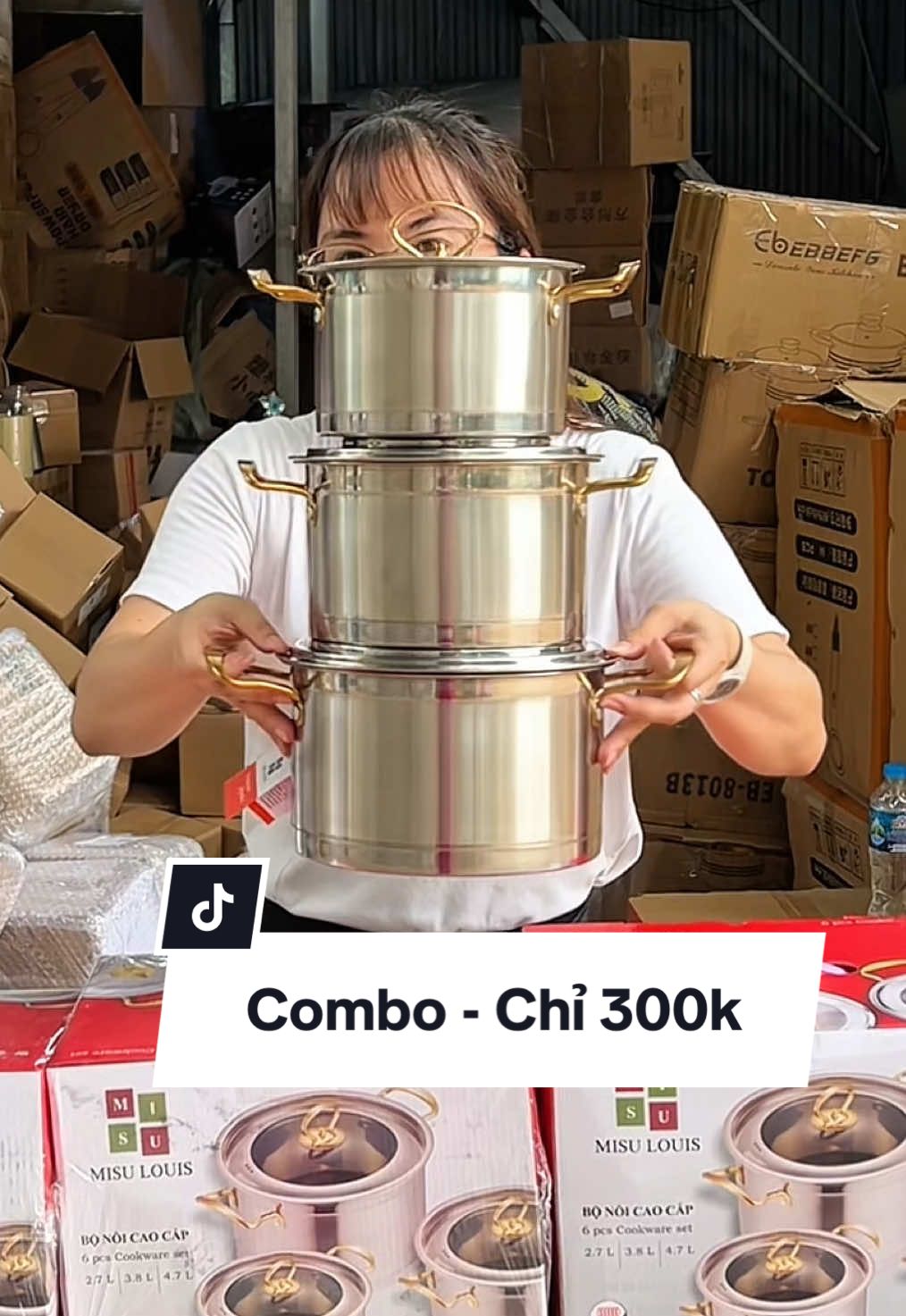 Bộ 3 Nồi Inox 304 , đáy 3 lớp . Đủ size #xuhuong #bonoiinox #bonoiinoxcaocap #bonoiinox3day 