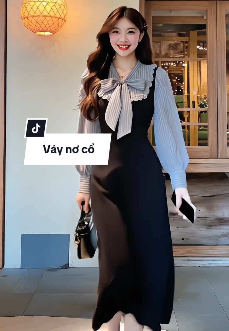 Váy thiết kế phối kẻ nơ cổ viền bèo dài tay, xinh xắn, lịch sự, thanh lịch. Mặc nhiều dịp đều phù hợp cho chị em nè #vayxinh #vaydaitieuthu #vaycongso #vaythietke #TikTokShopThoiTrend #thoitrangnu #xuhuong #saocongso 