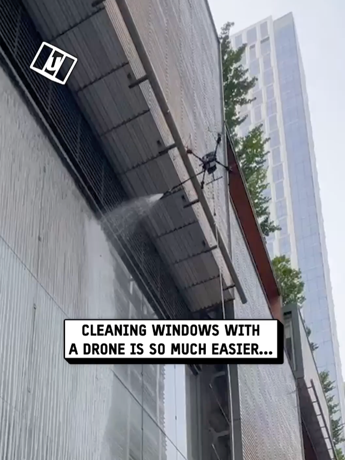 Work smarter, not harder!! 😲🏢 🎥: Collab #UNILAD #tech #cleaning #windows #drone #satisfying
