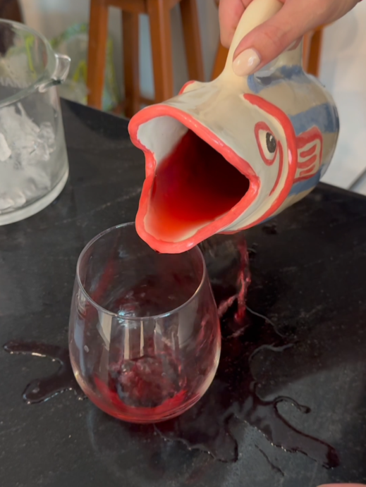 I made a pitcher with a fish design. I put all my effort into it and I loved the result. When I decided to use it, it was a disaster. 🫠  Filmed by Sofia Buxade, licensed by ViralHog