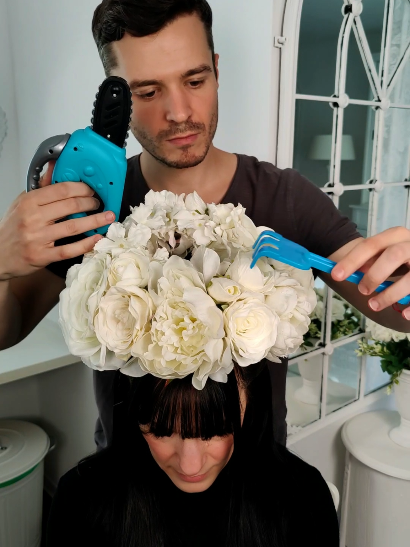 Gardening her flower hair #asmr #asmrvideo 