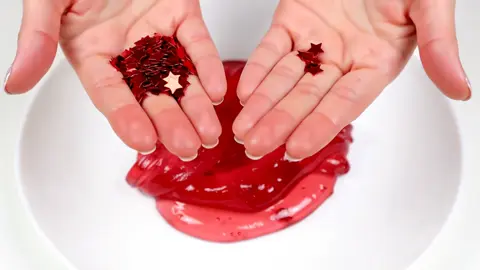 Red slime stardust topping#slime #asmr 