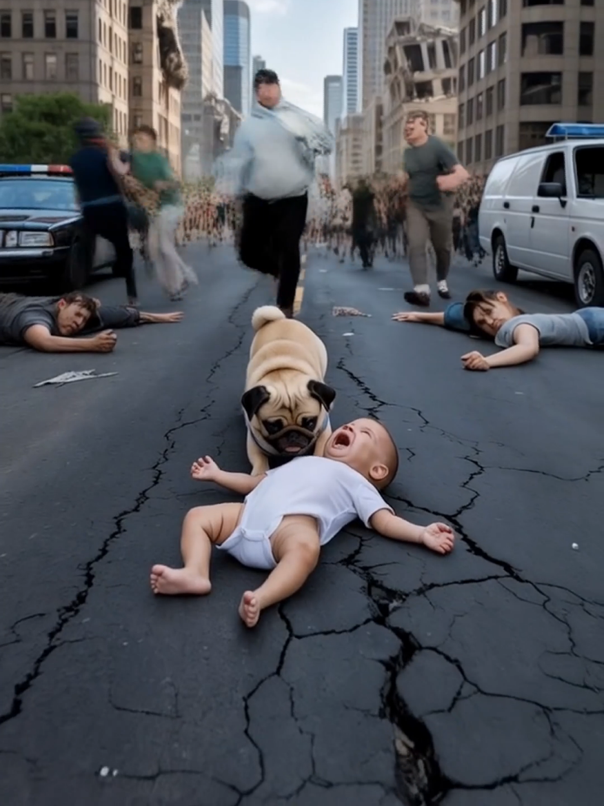 Cute little baby met an earthquake, Pug saved the cute baby.  #rescue #rescuebaby #earthquake #creatorsearchinsight #cute #baby #rescuemission #dogsoftiktok #pug 