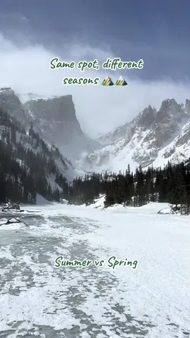 Dream Lake at Rocky Mountain National Park. March vs June. It’s breathtaking every time. #familyvacation #rmnp #rockymountainnationalpark #dreamlake #estespark #traveltiktok #hikingadventures #springbreak #Summer