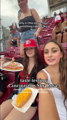 only in ohio would you find a food combination like this🍕🌭 #cincinnati #skyline #larosas #skylinechili #pizza #pizzareview #Foodie #foodreview #foodcombo #MLB #cincinnatireds #hotdog #skyrosa #ohio #ohiocheck #tastetest #mukbang 