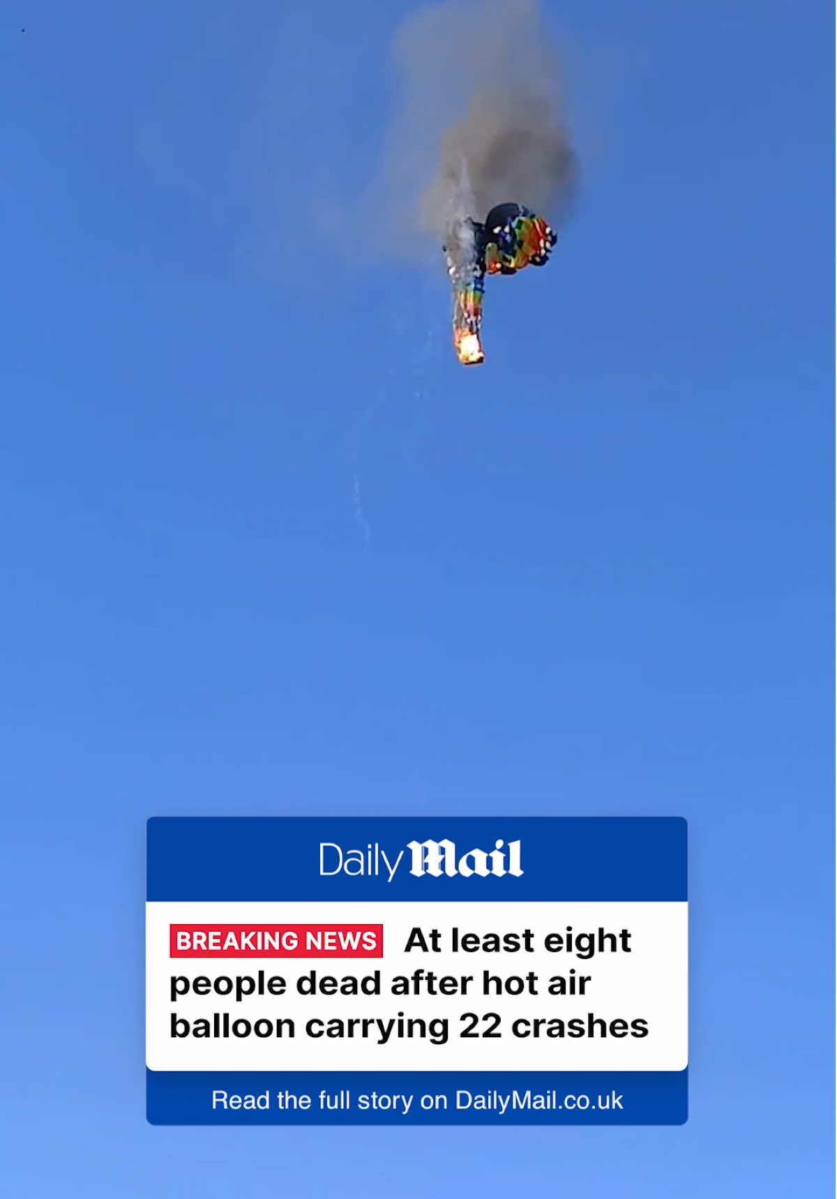 At least eight people have died after a hot air balloon burst into flames and plunged to the ground in Brazil - as it is claimed two miraculously survived. The horrifying crash happened in the country's southern state of Santa Catarina. Tap the link for the full story on DailyMail.com. Link in bio.  #news #breakingnews #brazil #hotairballoon 