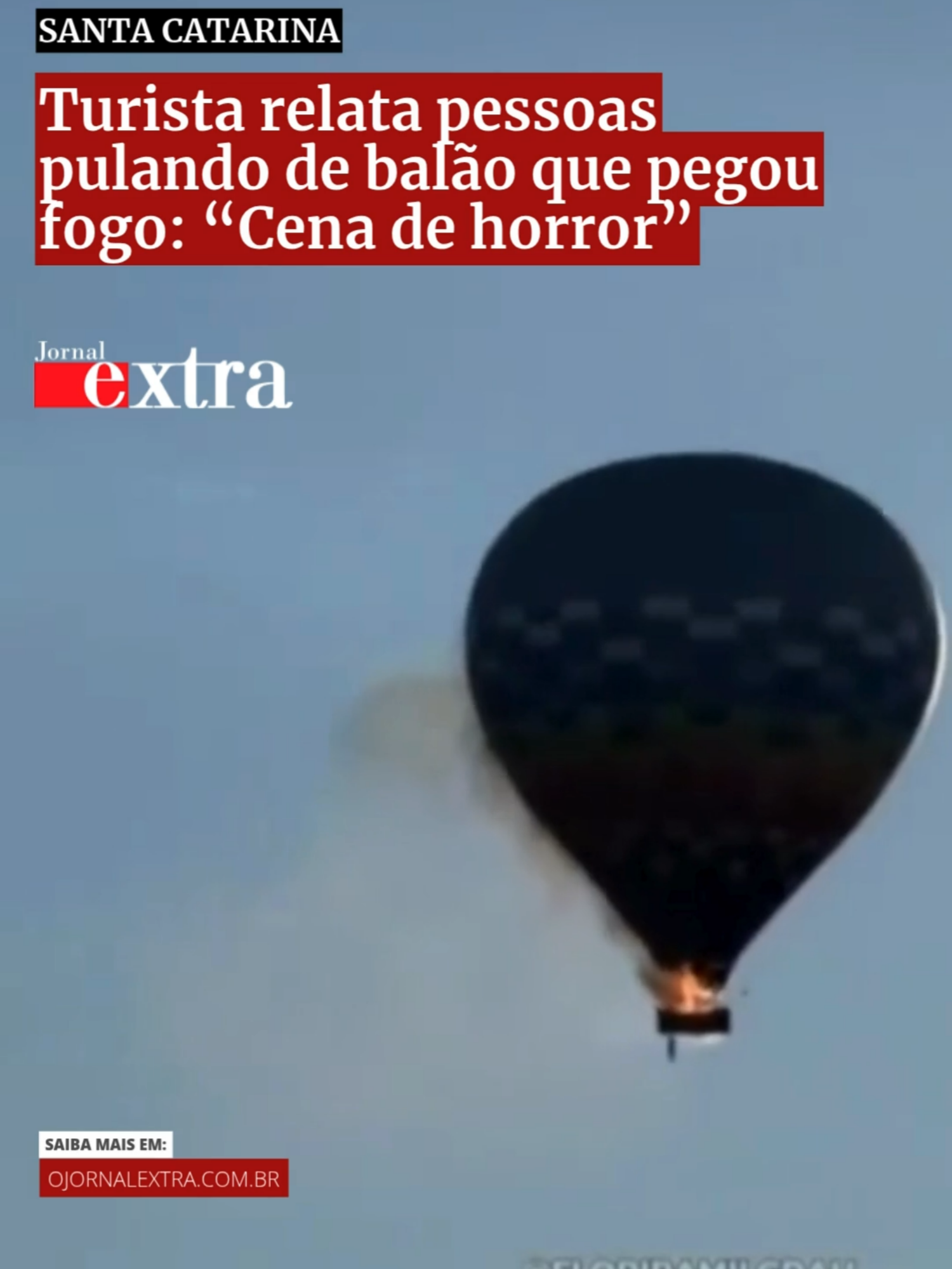 “Foi uma cena de horrores”, descreveu em suas redes sociais a turista Jamile Santos, que assistiu ao acidente com um balão de ar quente na manhã de sábado, 21, em Praia Grande, no Sul de Santa Catarina. O balão pegou fogo ainda no ar e caiu com passageiros a bordo. Segundo os bombeiros, ao menos 22 pessoas estavam no cesto. Oito mortes foram confirmadas até o momento, e dois sobreviventes foram resgatados. A informação foi compartilhada nas redes pelo governador Jorginho Mello. Jamile contou que viu o balão decolar e, em poucos minutos, começou a sair fumaça. Algumas pessoas teriam pulado ainda próximo ao solo, mas o balão subiu antes de cair. O caso ocorreu por volta das 8h, no bairro Cachoeira. Imagens: Reprodução/Twitter Veja matérias exclusivas e textos opinativos no ojornalextra.com.br e fique por dentro de tudo em qualquer lugar 📱💻 #jornalismo #noticia #alagoas