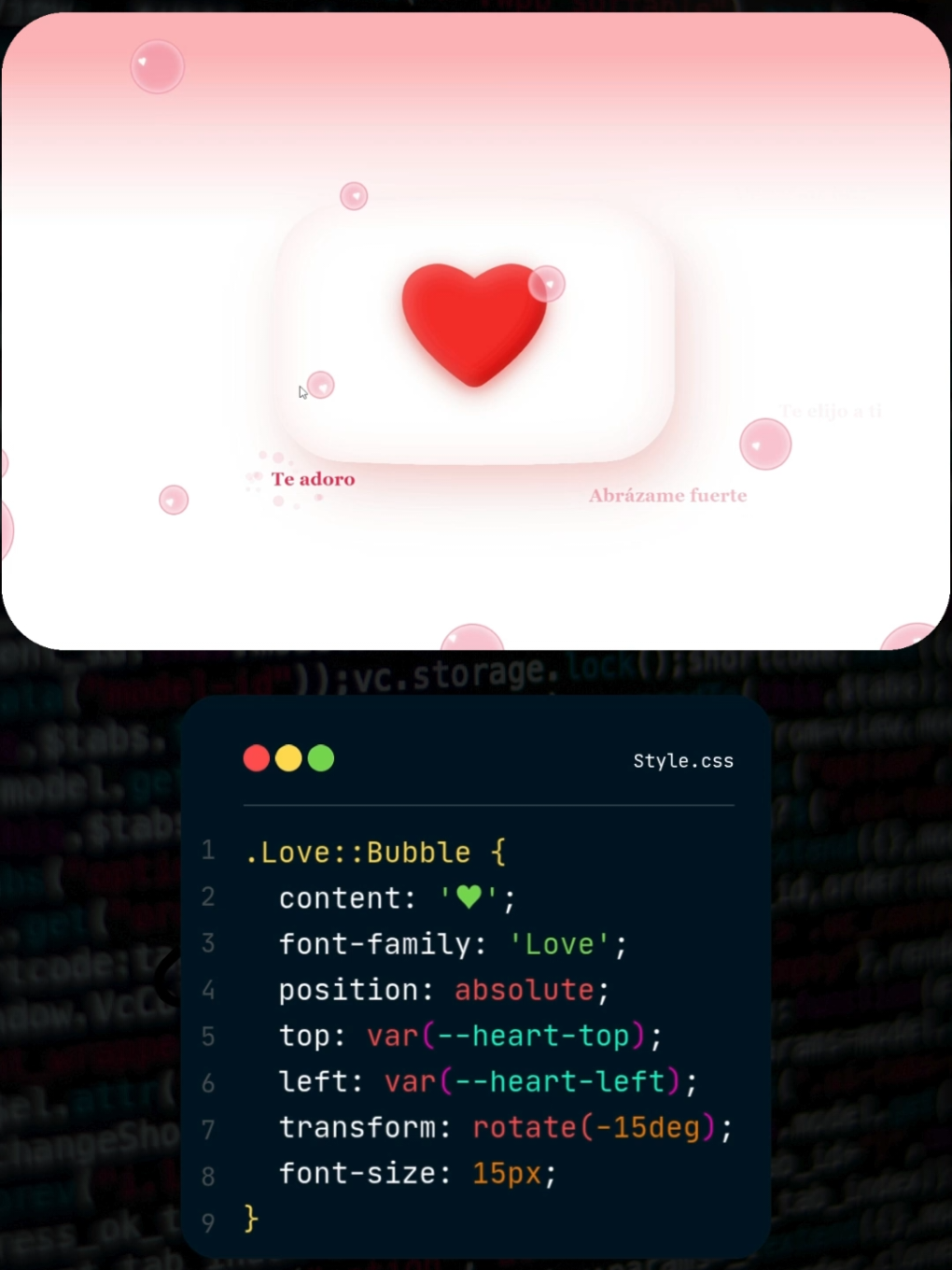 programación | Bubbles of Love Burbujas con textos de amor Html, Css y Javascript  #bubbles #burbujas #❤️ #ilove #iloveyou #loveyou #code #html #mylove #teamo #heart #programacion #dev #programming 
