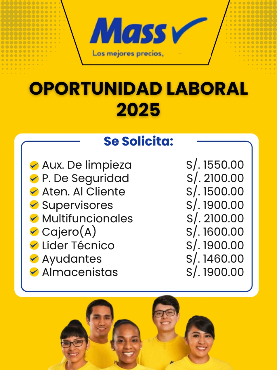 🛒 ¡TRABAJA EN TIENDAS MASS! 🇵🇪✨ CONVOCATORIA LABORAL 2025 Convocatoria abierta para atención al cliente, caja, reposición, limpieza y más. ¡Forma parte del equipo Mass! Requisitos: ✅ Secundaria completa ✅ Disponibilidad para horarios rotativos ✅ Buena actitud, responsabilidad y orientación al cliente ✅ Deseable experiencia en atención al público o ventas ¿Cómo postular? Postula a través del enlace web en nuestro perfil o visita la web oficial de Tiendas Mass. ¡Es tu momento de crecer con nosotros! 🔎 #TiendasMass #EmpleoPerú #TrabajoEstable #AtenciónAlCliente #BolsaDeTrabajo #PostulaYa #TrabajoFormal #PerúTrabaja #MassJobs #TalentoPeruano #EmpleoPerú #TrabajaEnTiendasMas #ConvocatoriaLaboral #TrabajoPeru #OportunidadLaboral #BolsaDeTrabajo #ChambaSíHay #TrabajoSeguro #CrecimientoLaboral #PostulaYa #SupermercadosPerú #TiendasMas #AtenciónAlCliente #OPORTUNIDADLABORALPARA2025 #empleos05 #empleos2 #empleoparati1 #empleobuscado5 #trabajosmundiales #empleos6 #FYP #paratiiiiiiiiiiiiiiiiiiiiiiiiiiiiiii #convocatoriadeempleos #canva #computrabajo #Empleos2025 #laborahoymismo #tuempleoideal #empleosactivos