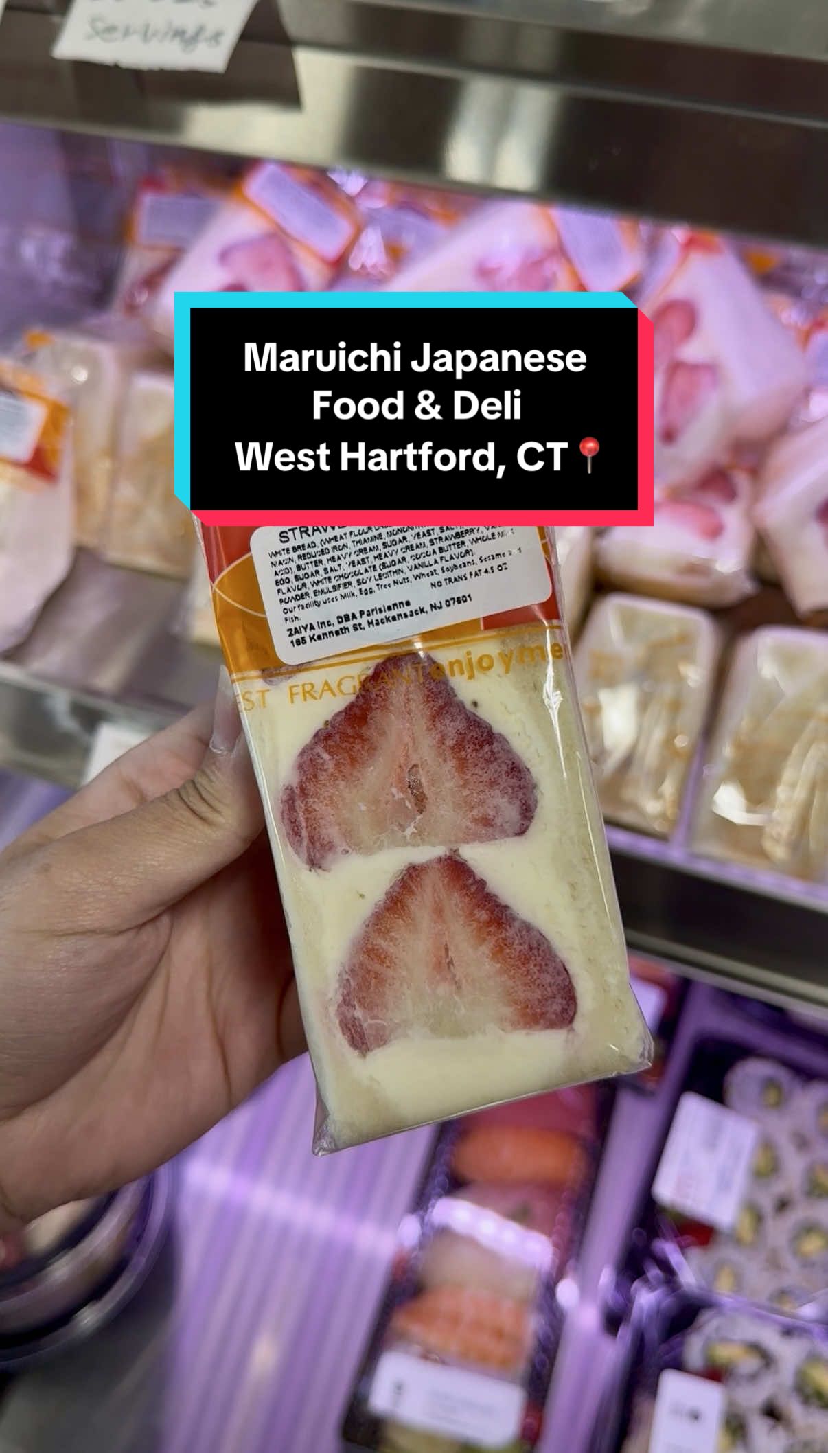 I was on the hunt for the viral japanese strawberry sandwich and always love discovering different markets and when I stumbled across Maruichi Japanese Food & Deli (West Hartford, CT📍) my big back hopped in the car so fast🤭 This market truly blew my mind - they’re so many amazing selections between their vegetables, fresh seafood, skincare products, snacks, desserts, and their packaged food section🙌 girl the amount of choices had my bank account scared! from the sushi to the bento boxes to the onigiri to the strawberry sandwiches, there is nothing that didn’t make my stomach growl! I ended up trying their new banana cream soda which sounded off but actually was diabolically delicious❤️‍🔥 and girl that strawberry sandwich was worth the YEARS of wanting to try one💅🏼 it absolutely lived up to the hype and was seriously fantastic girl! don’t hesitate and run to Maruichi👀 #maruichi #maruichijapanesefoodanddeli #japanesemarket #japense #japensecuisine #asianfood #asianmarket #japanesestrawberrysandwich #strawberrysandwhich #onigiri #sushi #bentobox #ramen #fruitsandwich #westhartfordct #westhartford #connecticut #ctfoodie  