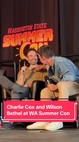 Charlie and Wilson at Washington Summer Con talking about Matt’s new addition to his suit #daredevil #mattmurdock #wilsonbethel #bullseye 