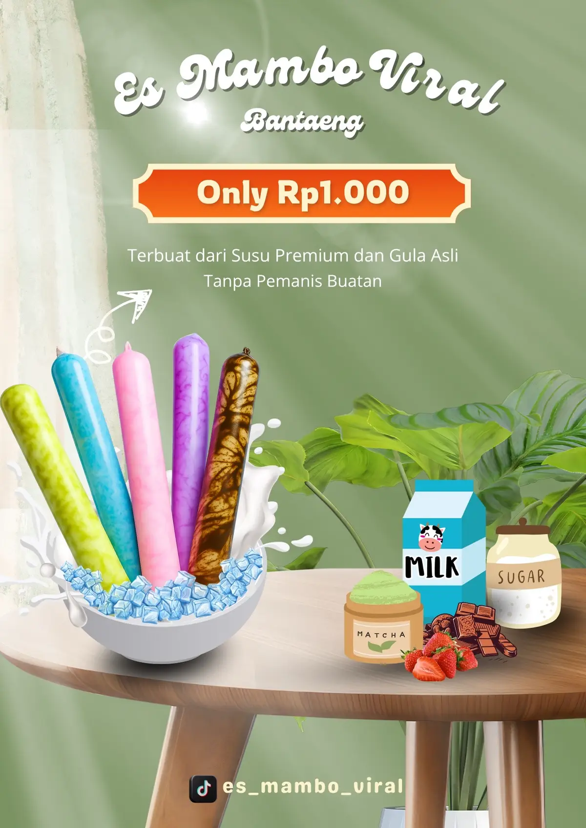 Terbuat dari Susu Premium dan Gula Premium yah Tidak menggunakan Pemanis buatan #esmamboviral #esmambo #fyp #semuaorang #usaharumahan #pamflet 