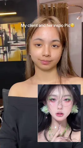 Did we get the inspo? Ahahaha dreamy green fairy vibes. Well bagay talaga sa face nya thats why it also turned out really great😩 hair by @FORD_HairStyles  #makeupartist #douyin #fairy #green #creative #hmua #hairstylist #predebut #debut #fairy 