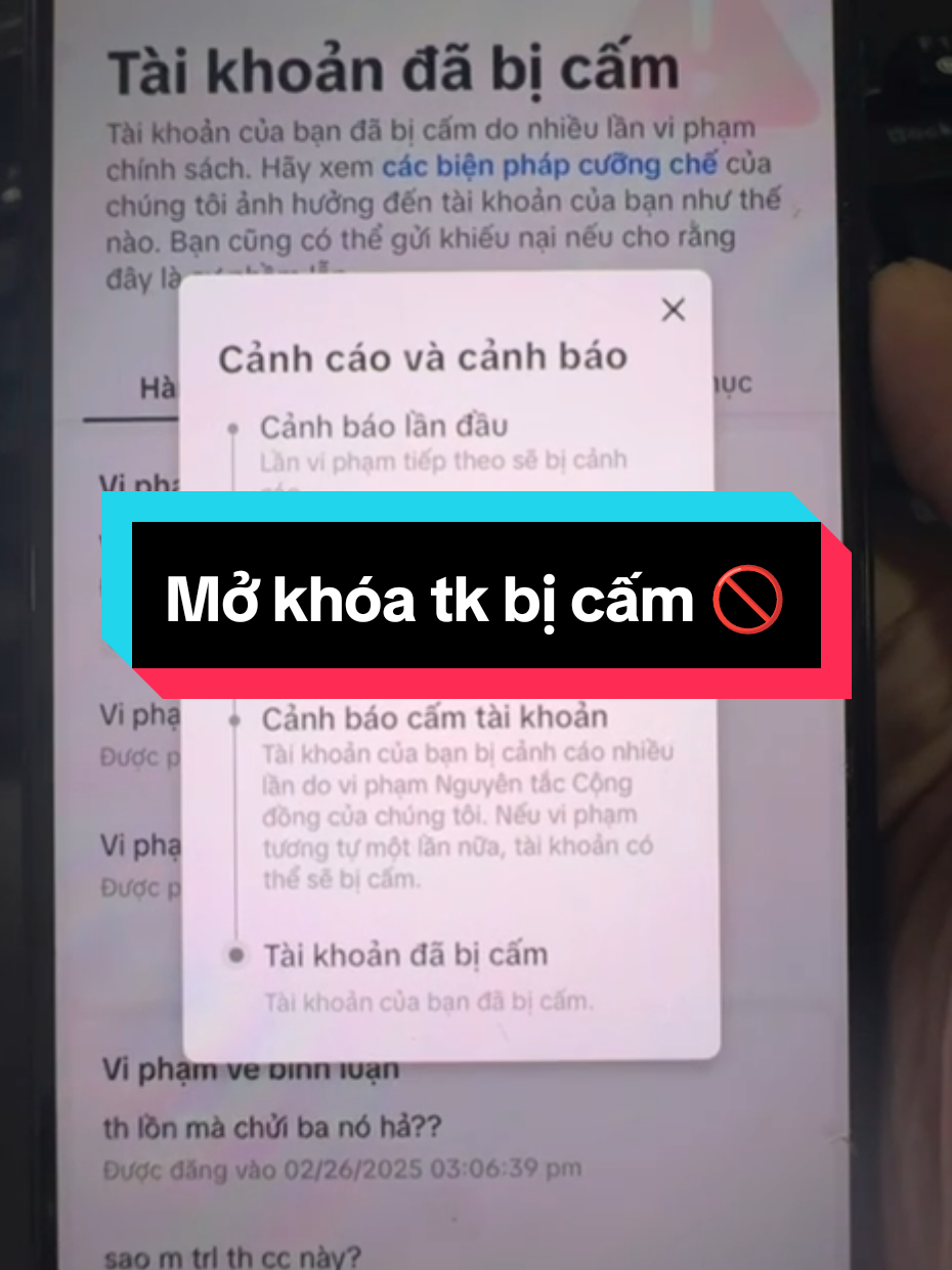 Tk cảnh báo bị cấm#gocanhbaotaikhoan #UnlockTikTok #DichVuTikTokUyTin #_mokhoatiktokdinhchivv_ #_mokhoatiktok2025_ #mokhoalivetiktok 