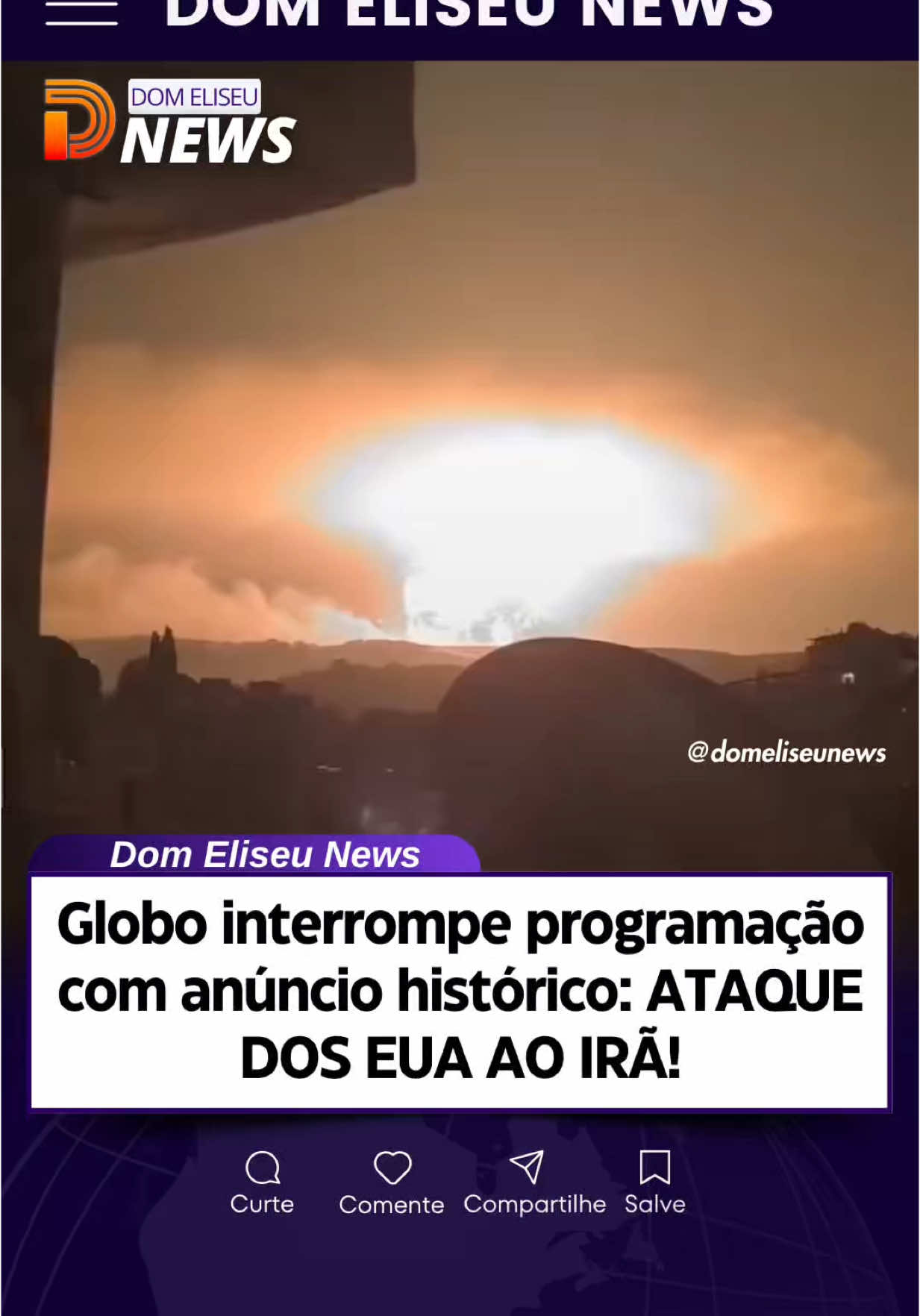 🟣 🛑 PLANTÃO URGENTE – EUA BOMBARDEIAM O IRÃ! Durante um pronunciamento ao vivo, o presidente dos EUA, Donald Trump, confirmou um ataque aéreo contra centros nucleares do Irã. As instalações de Fordow, Natanz e Isfahan foram atingidas. Trump declarou que a operação foi um “sucesso total”, com todos os aviões em segurança, e afirmou que o objetivo é pressionar o Irã a aceitar negociações. O Irã confirmou os bombardeios, classificou como ato de guerra e prometeu retaliação.  O anúncio surpreendeu o mundo, levou redes sociais à loucura e gerou reações imediatas de diversos líderes globais. A programação da TV Globo foi interrompida com um plantão ao vivo para noticiar os ataques, tamanha a gravidade dos fatos. O mundo inteiro acompanha apreensivo a escalada do conflito, que já gera temores de uma possível terceira guerra mundial. 📸 Imagens: Globo #PlantaoGlobo #Trump #Irã #AtaqueIrã #EUA #Conflito #Guerra #BreakingNews #HardNews #ÚltimaHora #OrienteMédio #NoticiaUrgente #TensãoGlobal #TrumpDiscurso #FiquePorDentro #WorldNews #fyp