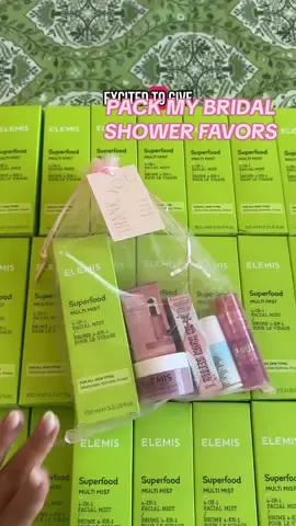 Let’s pack my bridal shower favor bags! So grateful to be able to give my guests a little treat with the help of some amazing brands: @ELEMIS @Benefit Cosmetics @Rare Beauty @Peter Thomas Roth Labs @Makeup Revolution @Minted #bridalshower #partyfavors #2025bride #giftbag 