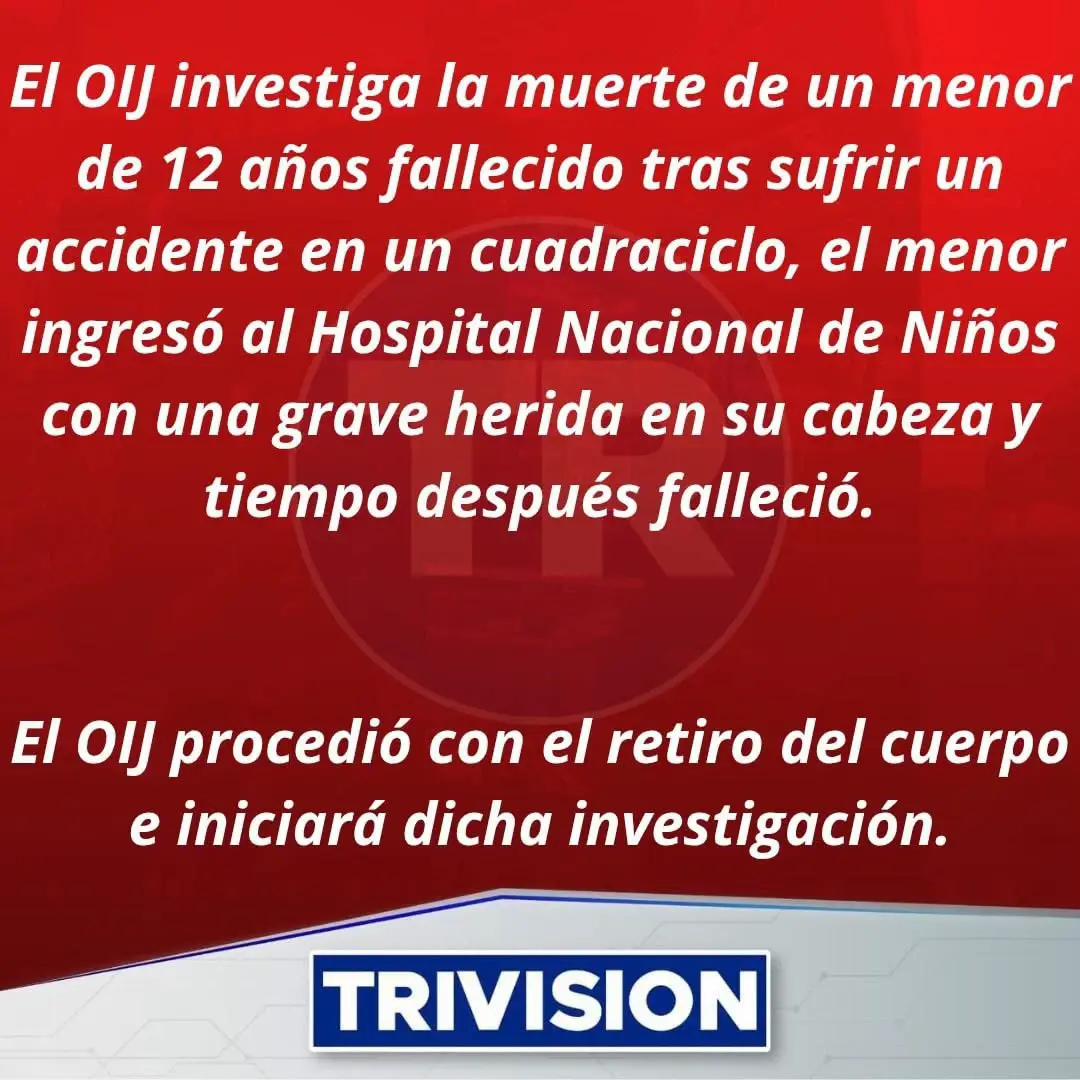 🔴#NoticiasTrivision | El menor de 12 años falleció este sábado en el Hospital Nacional de Niños.