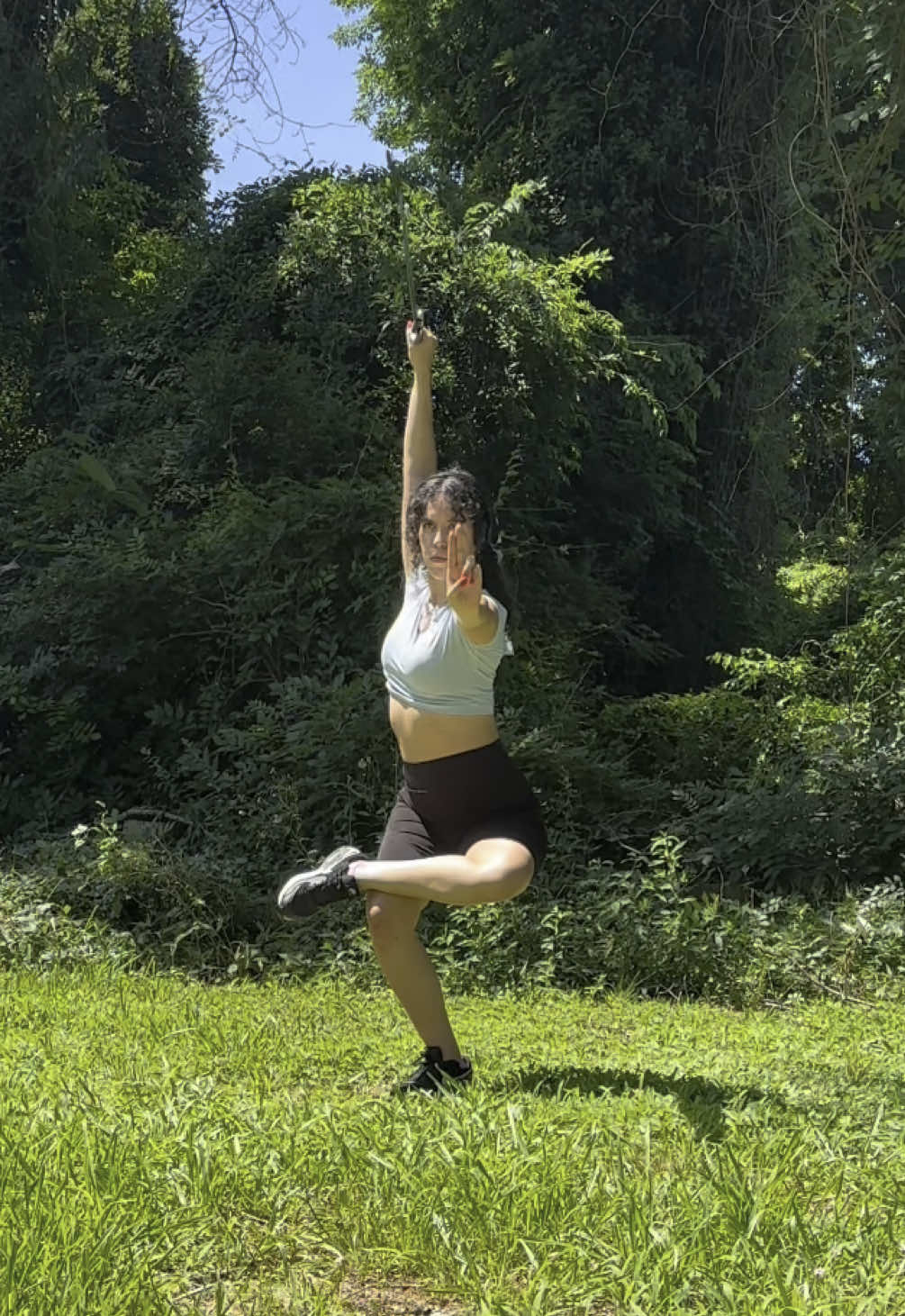 Mini balance flow #swordyoga #fitnessjourney #learningnewthings #FitTok #ninjaintraining #martialarts #chinesestraightsword #yoga #theweaponup 