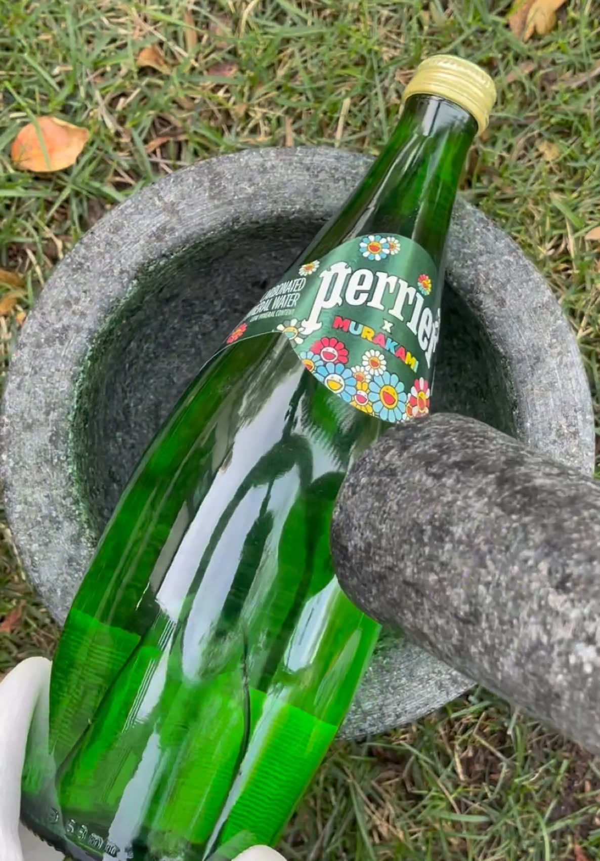 Crushing a Perrier x Murakami bottle  #crushing #asmr #murakami #perrier #satisfying #baderalsafar #foryou #fyp #foryoupage 