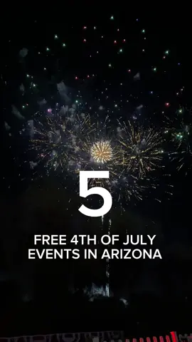 5 FREE 4th of July events in Arizona! 1. Gilbert 4th of July Celebration  📍Gilbert Regional Park 5:00pm - 9:30pm Live performances,  drone show, & fireworks show!  2. 4th at the Fountain 📍Fountain Park, Fountain Hills  6:00pm - 9:30pm Live concert & firework show 3. Arizona Celebration of Freedom 📍Downtown Mesa 6:00pm - 10:00p Water slides, food,  entertainment & fireworks  4. 4th at the Fountain 📍Fountain Park, Fountain Hills  6:00pm - 9:30pm Live concert & firework show 5. Avondale’s Light Up The Sky  📍Phoenix Raceway 6:00pm - 9:00pm   Kids zone, food trucks, live music,  huge firework show! #4thofjuly #arizona #fireworks #4thofjulyevent #avondale #phoenix #gilbert #mesa #fountainhills 