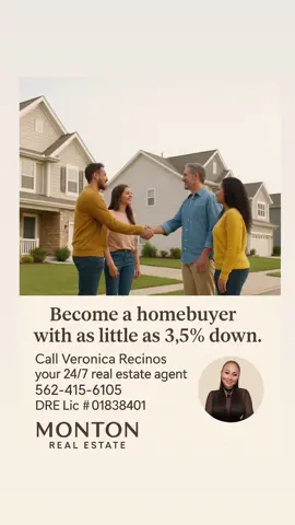 Stop dreaming, start owning! 🏡💥 Become a homeowner with just 3.5% down. Let’s turn those keys into YOURS today! Call Veronica Recinos, your 24/7 Realtor ready to make it happen. 📞 562-415-6105 #DreamHome #KeysInHand #LetsDoThis