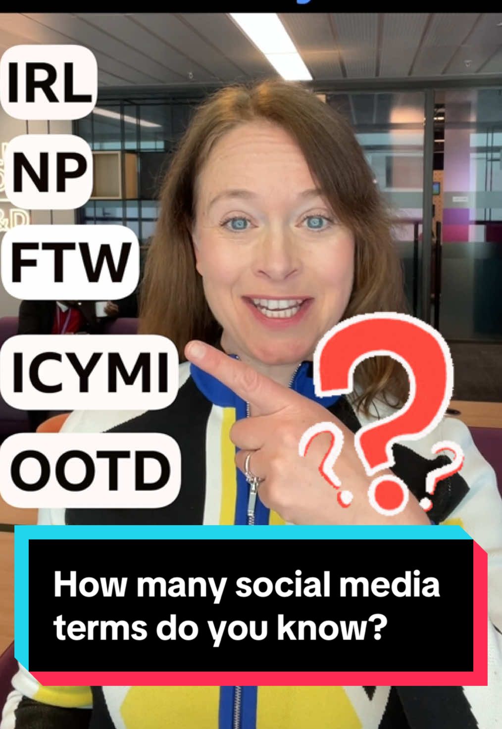 Sian’s back with MORE acronyms and letters that are commonly used on social media, but do you know what they mean? 🫵 🤔 Watch the video and then tell us how many you got correct? ✅ Can you think of any more? 😄   #learnenglish #spokenenglish #speakenglish #slang #genz #genzslang #informalenglish #vocab #acronyms #britishenglish #socialmediaenglish #icymi #np #ftw #OOTD #irl 