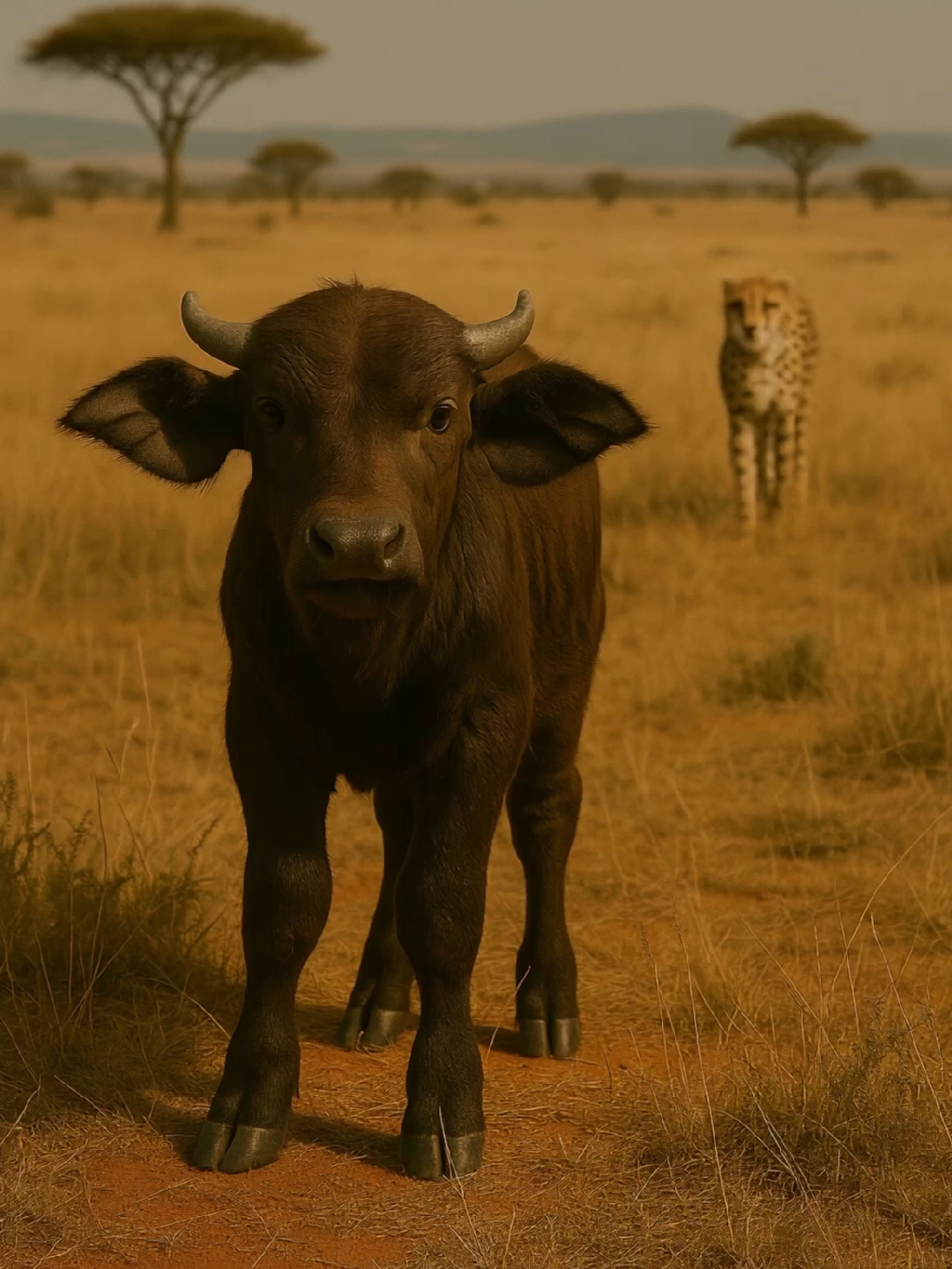 Why provoke the buffalo?#dog #buffalo #cheetah #animals
