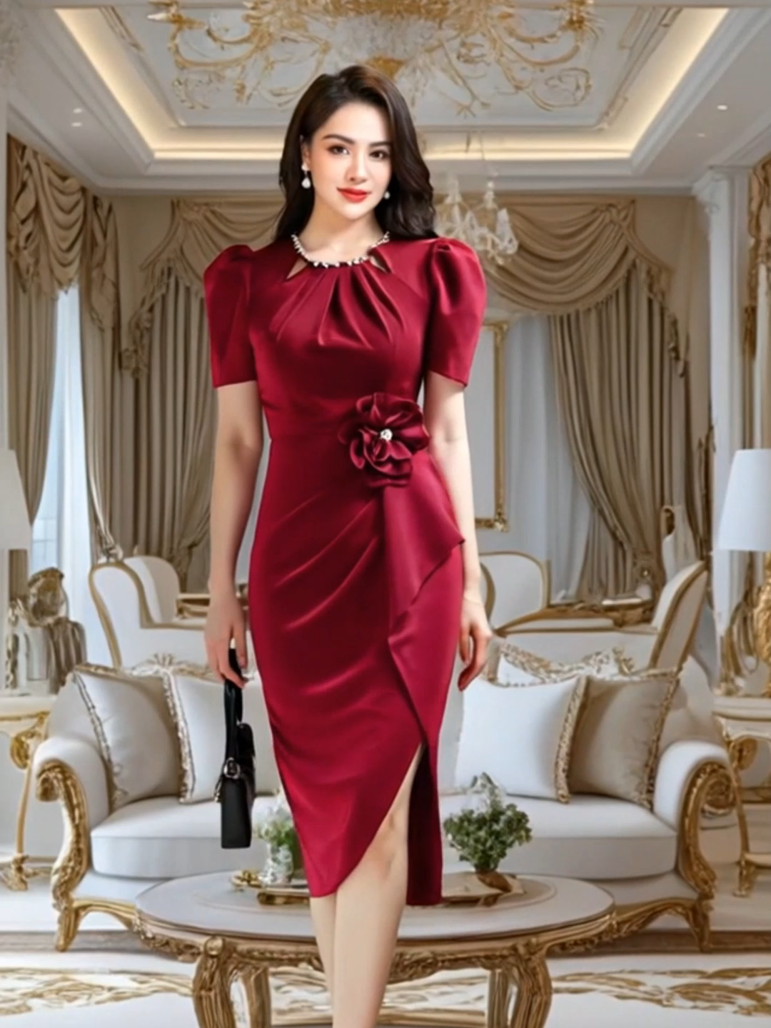 #Váy Đầm Dự Tiệc Trung Niên Thiết Kế Cao Cấp Cổ Tròn Phụ Kiện Bông Eo PL07 #váyxinh #damdutiec #damtrungnien #vayxinh #damxinh #vaydamdutiec #thoitrangnu #vaydutiec #xuongmayphucloc #TikTokShopVN