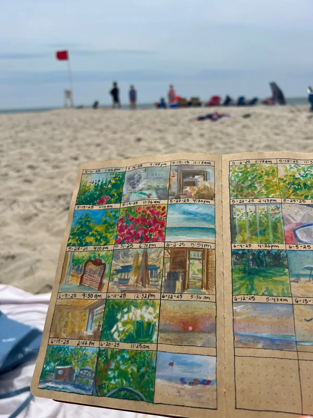 beach paintings almost a year apart🥹 it’s crazy to see how similar and how different they are. how many things have changed in a year and what has stayed the same. how this book has another year of memories in between these beach paintings🤍☀️ #Summer #fyp #watercolor #painting #artist #art #watercolorpainting #bujo #BulletJournal 