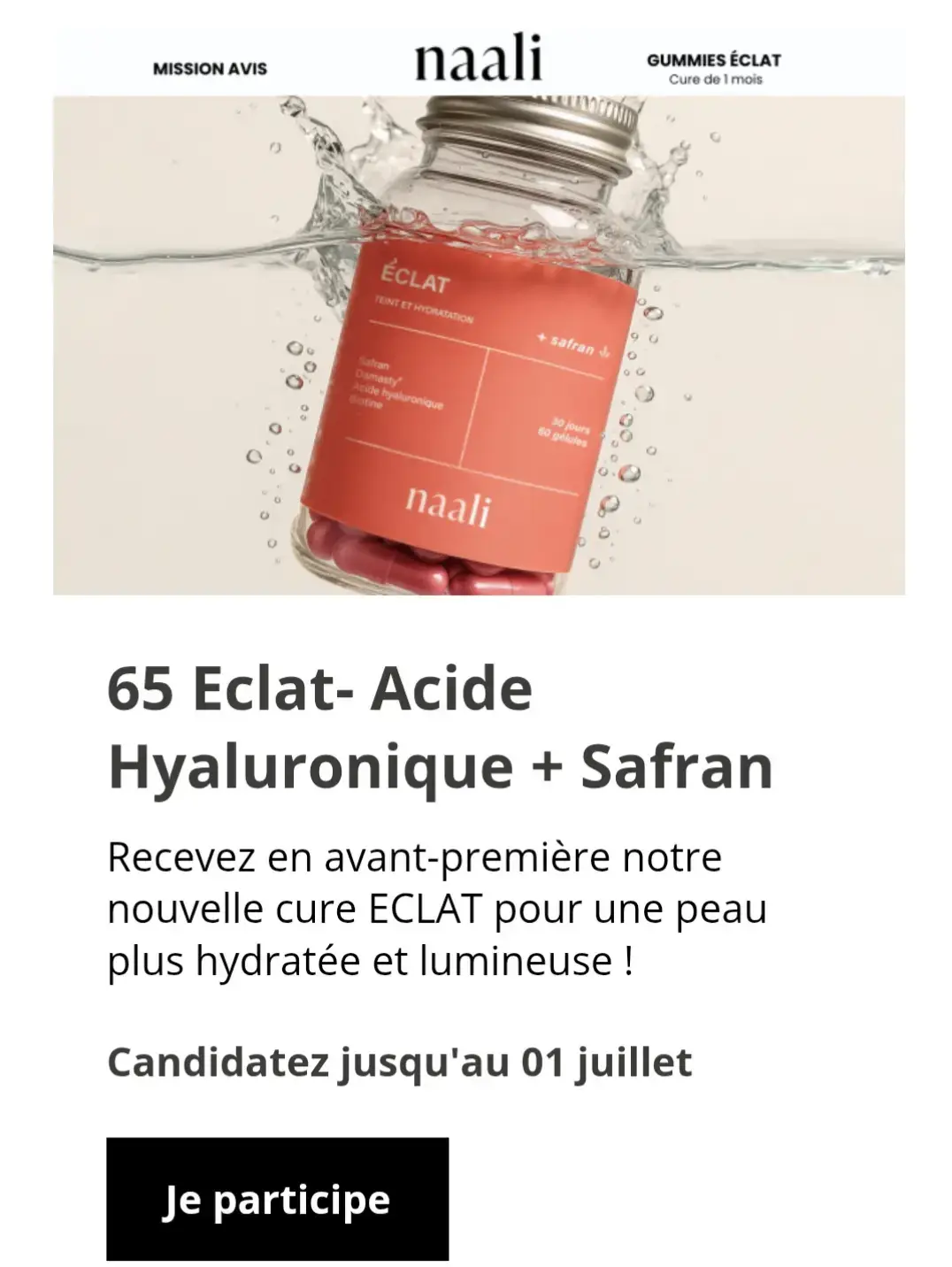 Hello venez vite voir il y a des super tests chez @Naali venez en profiter avec mon code ambassadeur et voici le lien  https://naali.fr/pages/devenez-ambassadeurs Code parrainage : 18A5A30A8E26 Bonne chance à tous  #naali #beautebeaute #acidehyaluronique #testeuse #testeusedeproduit 