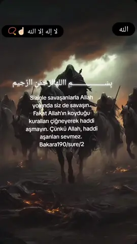 Le ilahe illallah ☝🏻📿Sizinle savaşanlarla Allah yolunda siz de savaşın. Fakat Allah'ın koyduğu kuralları çiğneyerek haddi aşmayın. Çünkü Allah, haddi aşanları sevmez.