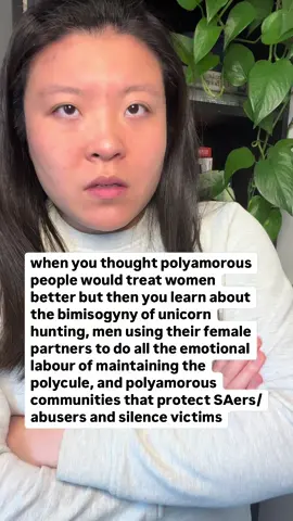 Hard truth: polyamory won’t save you from misogyny. Even though polyamory does generally champion progressive values and offer women a lot more sexual/romantic autonomy and freedom, we are still living in a society imbued with hetero norms and the patriarchy, which means that such behaviour will still show up in sneaky ways in supposedly progressive spaces. When I’m working with clients, I can’t help but notice the ways in which this frequently shows up - women dealing with men who are using polyamory to justify abusive behaviour, a man causing a fight between his two female partners because he didn’t know how to take responsibility for his own actions and emotions, a woman who lost her entire polycule because they decided to believe her charismatic r4p1st who was a well-known pillar of their shared community and shut her out. I hold space for their frustration, their anger, their grief, and sometimes rage, not just to the people who did this to them but also the system we live under that perpetuates and enables things like this. I don’t have a silver bullet or magic pill that will solve everything, but I’m just saying this to make everyone aware that we need to constantly be checking our privilege and biases. Don’t get complacent about your values all the values of those around you, and check to see if people’s words are matching their actions. if you are struggling with something like this, or if you just want to vent your rage at someone who gets it, I’m here if you want someone to talk to - book a peer support session with me for personal guidance. For more content, my Patre0n covers topics like polyamory and abuse, hinge management, and much more. #relationships #polyamory #nonmonogamy #polyamorous #polyamorousrelationship #emotionalintelligence