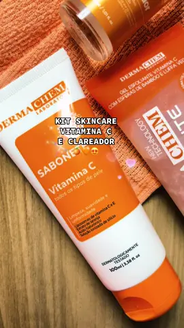 Kit Skincare Vitamina C e Clareador da @Dermachem Laboratory  Pele mais Radiante e Uniforme  Reduz Manchas  Hidrata  Pele Macia e Protegida  Pele Mais Clara e Iluminada  🧡 #dermachem#skincare #vitaminac 