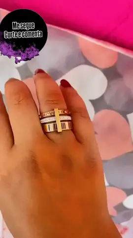 Aliança Anel triplo Feminino Único Multi-Cartas Romanas moda Jewelry Anéis aço inoxidável#AliançaFeminina #AnelTriplo #CartasRomanas #ModaJewelry #AçoInoxidável