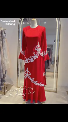 Effortlessly elegant in scarlet red! This flared top paired with scallop embroidered lace, just add the right touch of sparkle💖 Thank you for using #AdlinaBespoke tailor service💌 Contact us for more details - link available in bio. #bajukurung #tailor #bespoke #fashion #tailormade #bruneishop #bruneiadvert #bruneilace #bruneifashion #bruneitailor #bruneiwedding #bruneifashiondesigner #bruneifm  #butiknooradlina