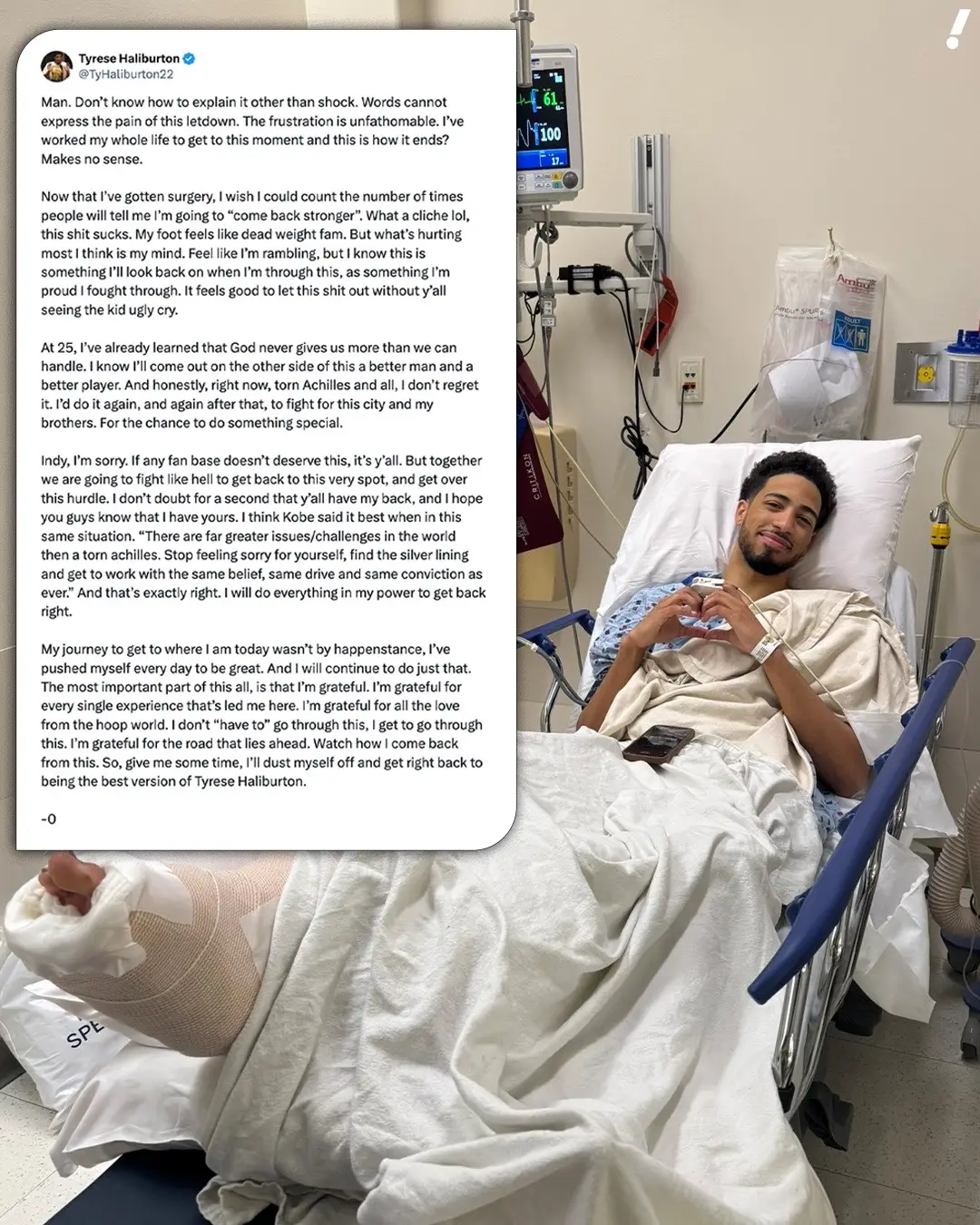 Tyrese Haliburton shares his thoughts following a successful surgery on his torn right Achilles tendon 🙏 #tyresehaliburton #NBA #nbafinals