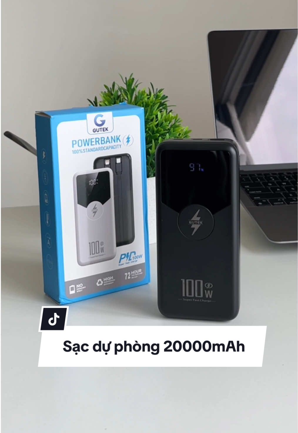 Pin sạc dự phòng Gutek , có sạc nhanh, đa năng, tặng dây sạc 3 đầu #sacduphong #sacduphong20000mah #sacduphong30000mah #xh #viral 