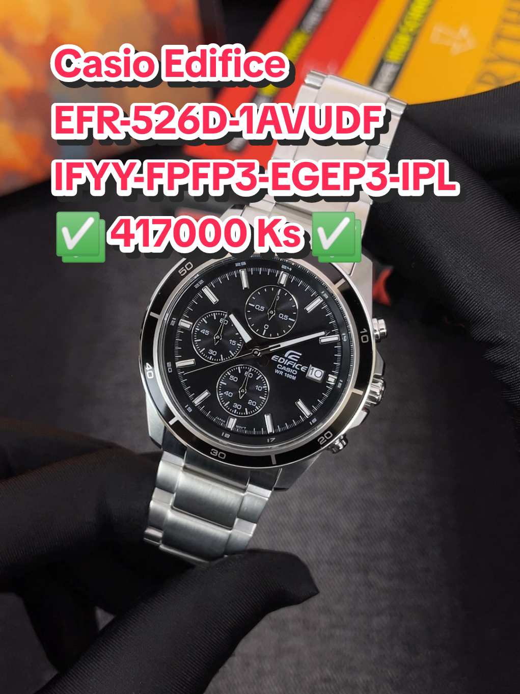 Casio Edifice EFR-526D-1AVUDF IFYY-FPFP3-EGEP3-IPL:A8 ✅ 417000 Ks ✅ • Case Size : 44 mm • Water Resistance : 10 ATM • 1/10-sec. stopwatch • 100m water Resistance • Stainless steel case #casio #edifice  #နာရီ #ရောက်ချင်တဲ့နေရာရောက်👌 #နာရီချစ်သူများအတွက်တင်ပေးလိုက်ပြီနော် #fyp 