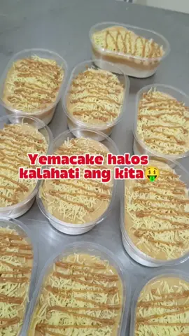 Yemacake Recipe with costing 2.0 makes: 10-11llneras Ingredients *for chiffon cake 2cups of cake flour  1/2T baking powder  1/4 tsp salt 1/2 cup sugar  1/2cup chiffon oil  3/4 cup water  2 whole large eggs 1tsp vanilla  *meringue  7large eggwhites  1cup sugar 1tsp vinegar  * for the yemafilling  7eggyolks 1can evaporated milk  2cans condensed milk  1tsp vanilla 1&1/2 T cornstarch  bake 180°c about 25mins up and down heat lifespan: room temperature:2-3days chiller:5-7day (tandaan na ang chiffon base ay nagbabago texture habang lumilipas ang araw kaya mas maganda Padin na lagi freshly bake.. 📣🤑COSTING for Ingredients 🤑📣 9pcs eggs-76.5 1&1/2 cup sugar-27 1/2 cup oil-35 2cups flour-16.25 b.powder,vanilla,salt, water -5 jersey cheese-30 cornstarch -2 salted caramel sauce pang drizzle -10 1evap-42 2condensed milk (40)-80 container 11pcs*6-66(sa 11pcs na ntin) gas/electric -100 Total:489.75 if 10pcs makuha niyo puhunan per tub ay 48.9 or 49peses na natin if 11tubs nagawa niyo  puhunan niyo ay 44.52 selling price dito samin  ay 100-120 note: ito ay base lang sa puhunan na nagamit ko dipende padin sa costing niyo ito ay guide lamang sa mga baguhan... Thank you ☺️ Happy baking