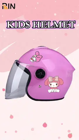 pink half face helmet for kids girls suitable for age 4-18 years old #melody #kuromi #pink #halffacehelmet 